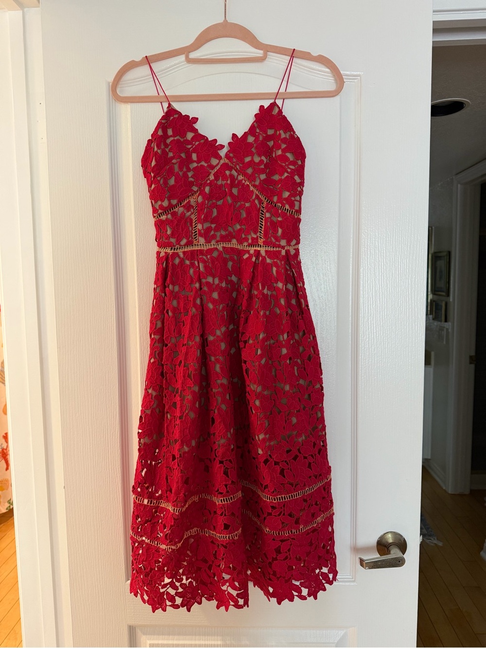 Self-Portrait Red Floral Lace Midi Dress